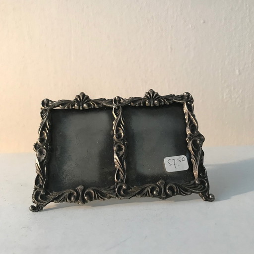 Antique Silver Plated Double Photo Frame