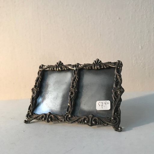 Antique Silver Plated Double Photo Frame