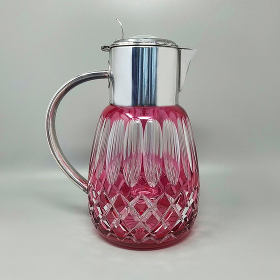 Image 1 of 1960S Gorgeous Red Bohemian Cut Crystal Glass Pitcher. Made In Italy