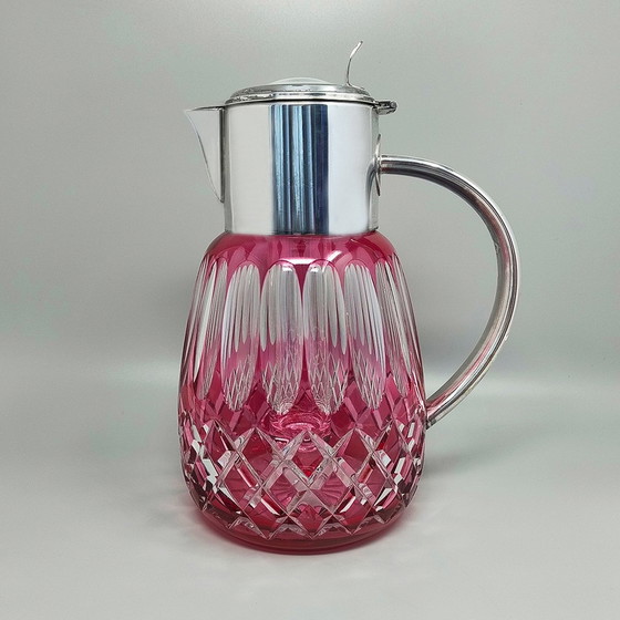 Image 1 of 1960S Gorgeous Red Bohemian Cut Crystal Glass Pitcher. Made In Italy