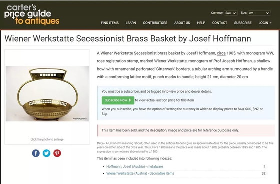 Image 1 of Josef Hoffmann Secessionista/Wiener Werkstatte Basket Argentor Cca 1905 - Unico