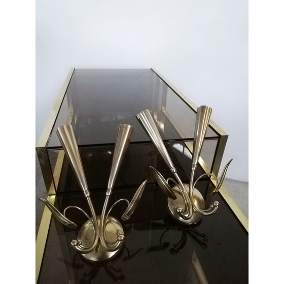 Image 1 of Pair of vintage brass sconces by Oscar Torlasco, Italy 1950