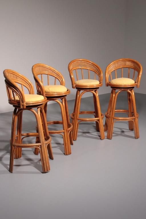 Bamboo Bar Stools with Swivel Seat - 70s Danish Design