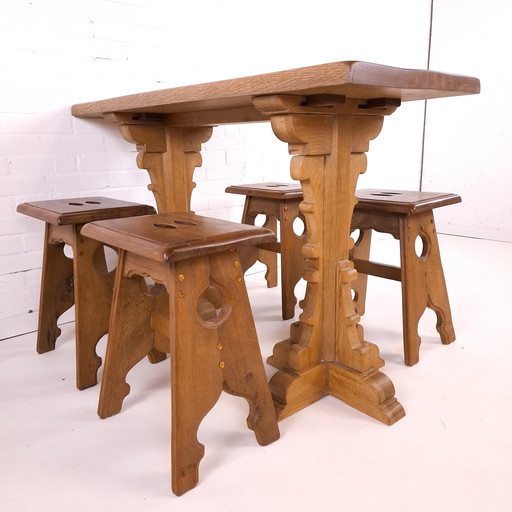 Vintage Bar Table + 4 Stools Oak