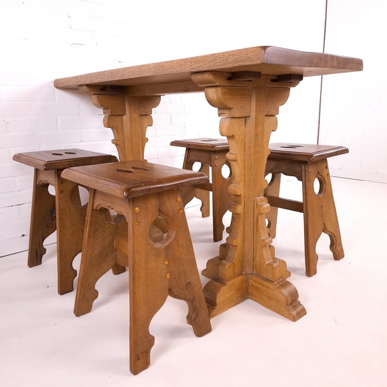 Image 1 of Vintage Bar Table + 4 Stools Oak