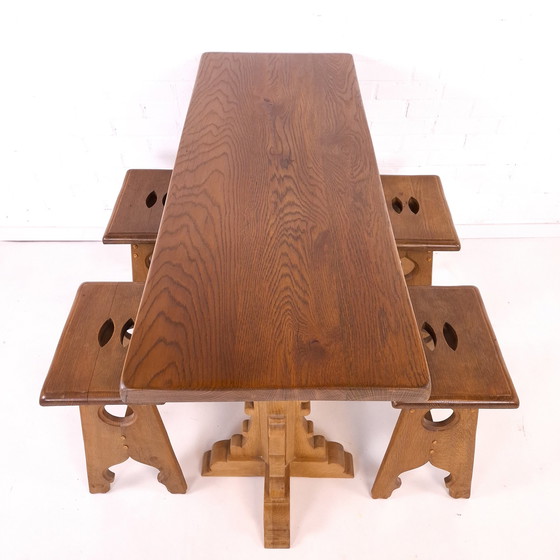 Image 1 of Vintage Bar Table + 4 Stools Oak