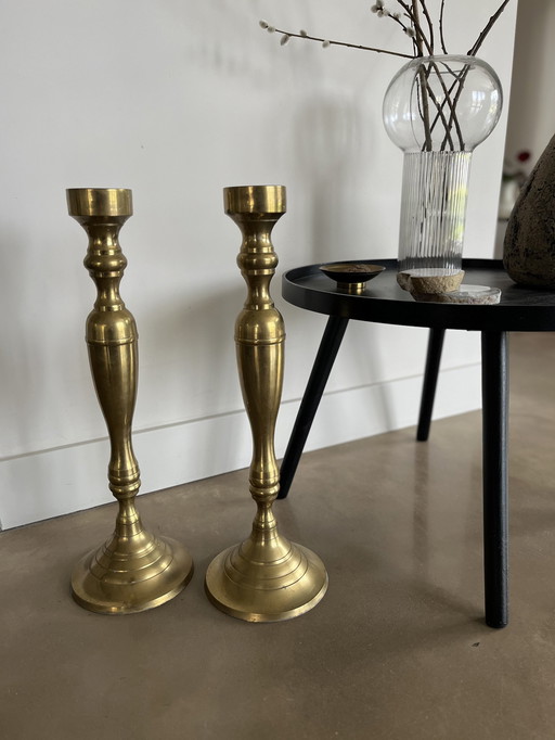 Set Of 2 Large Brass Vintage Candlesticks