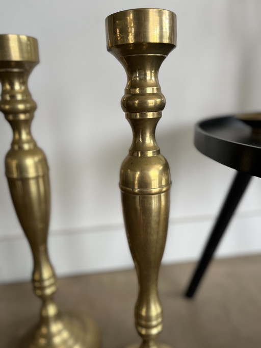 Set Of 2 Large Brass Vintage Candlesticks