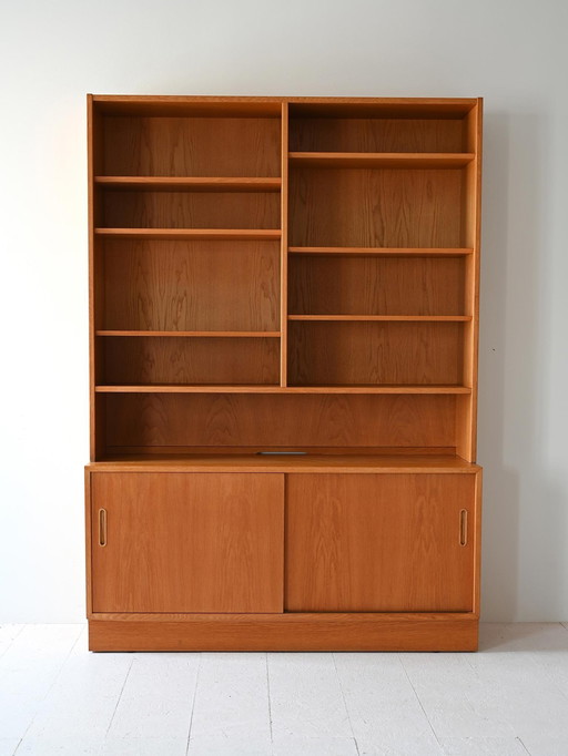 1960S Scandinavian Teak Modular Bookcase With Sliding Doors And Open Shelving