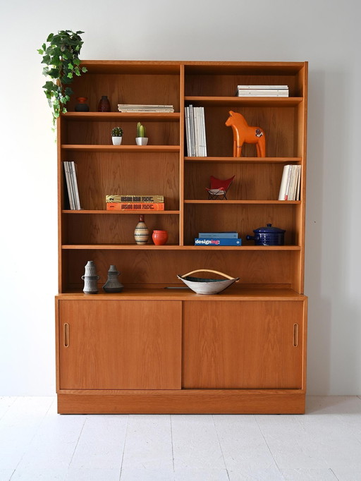 1960S Scandinavian Teak Modular Bookcase With Sliding Doors And Open Shelving