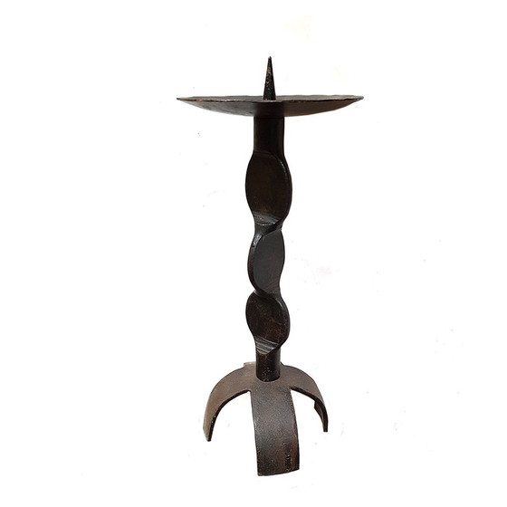 Image 1 of Brutalist Hand Forged Wrought Iron Candle Holder