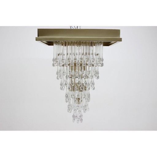 Vintage glass and brass chandelier Italy 1970s