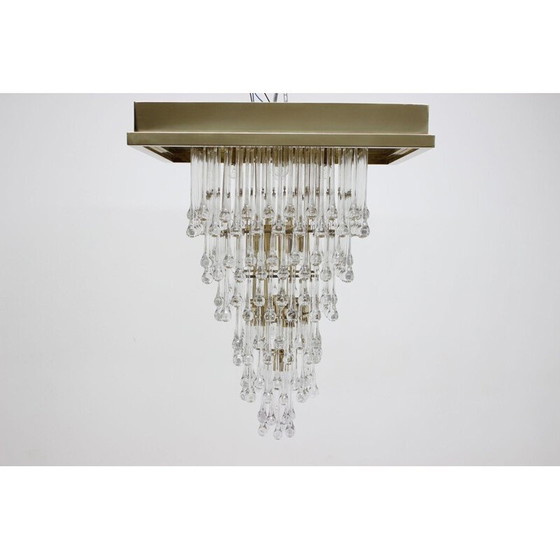 Image 1 of Vintage glass and brass chandelier Italy 1970s