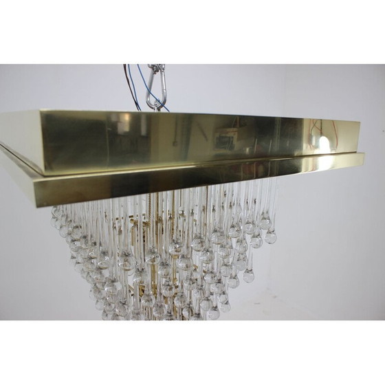Image 1 of Vintage glass and brass chandelier Italy 1970s