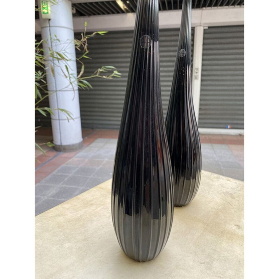 Image 1 of Pair of vintage vases Aria Black Renzo stellon by Salvatia murano, 2009
