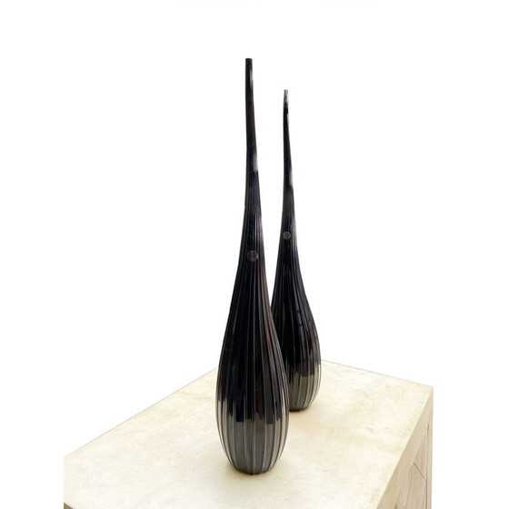 Image 1 of Pair of vintage vases Aria Black Renzo stellon by Salvatia murano, 2009