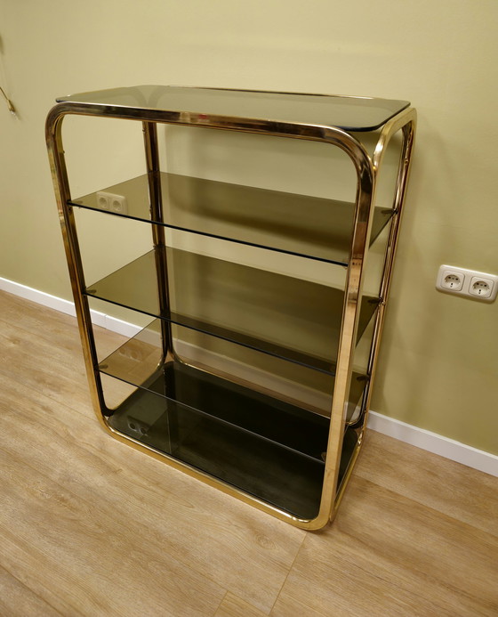 Image 1 of Vetrina in ottone vintage, vetrina, mobiletto aperto, divisorio per ambienti 