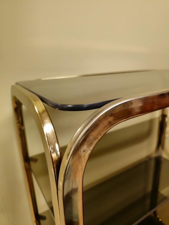 Image 1 of Vetrina in ottone vintage, vetrina, mobiletto aperto, divisorio per ambienti 