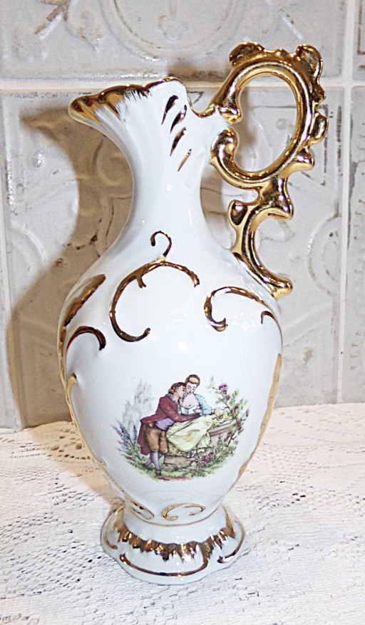 Vase / Soliflore En Porcelaine De Limoges Scène Galante Fragonard