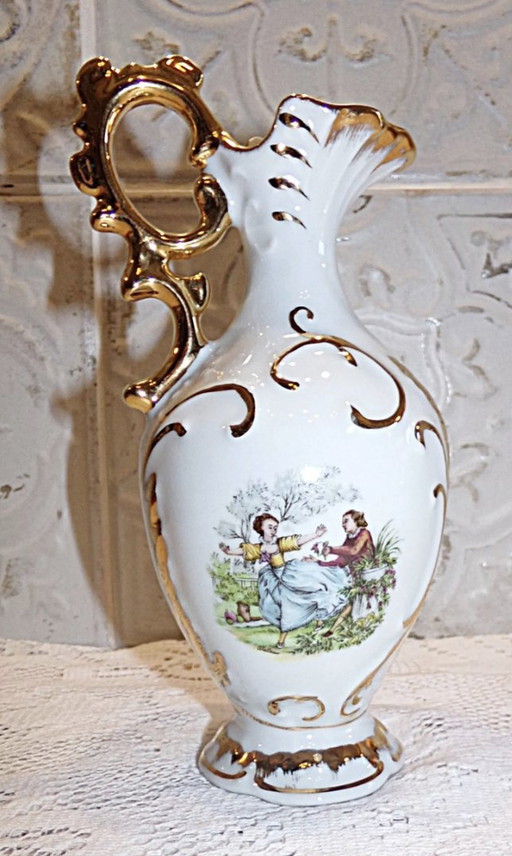 Vase / Soliflore En Porcelaine De Limoges Scène Galante Fragonard