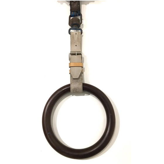 Image 1 of Anelli da ginnastica in legno d'epoca, Cecoslovacchia, anni '40