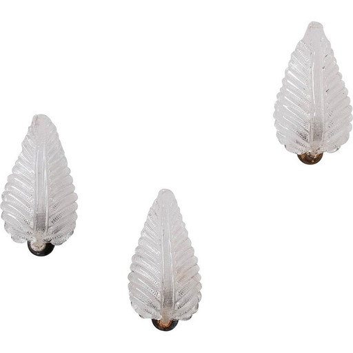 Set of 3 vintage Murano glass and brass wall lamps, Italy 1960s