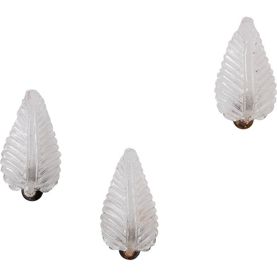 Image 1 of Set of 3 vintage Murano glass and brass wall lamps, Italy 1960s
