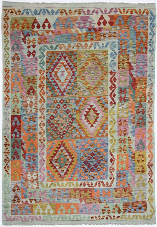 Original Old Style Kelim Afghan 246 X 178 Cm Top Condition