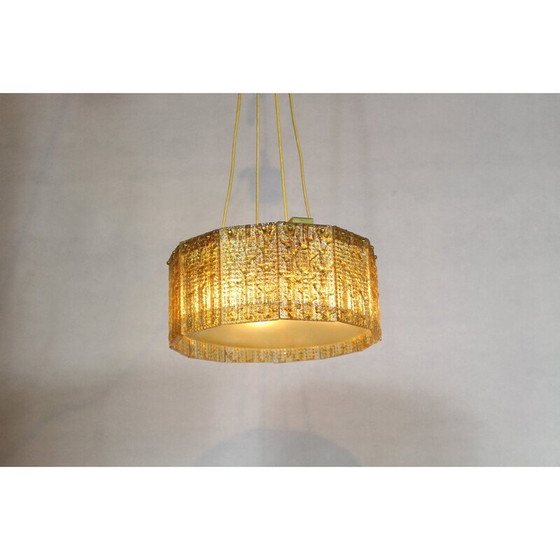 Image 1 of Vintage gilded glass and brass pendant light by Carl Fagerlund for Orrefors, 1960