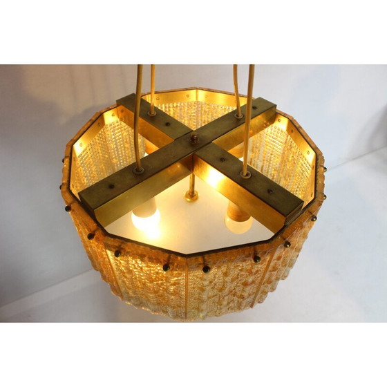 Image 1 of Vintage gilded glass and brass pendant light by Carl Fagerlund for Orrefors, 1960