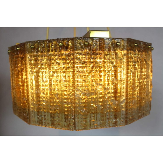 Image 1 of Vintage gilded glass and brass pendant light by Carl Fagerlund for Orrefors, 1960