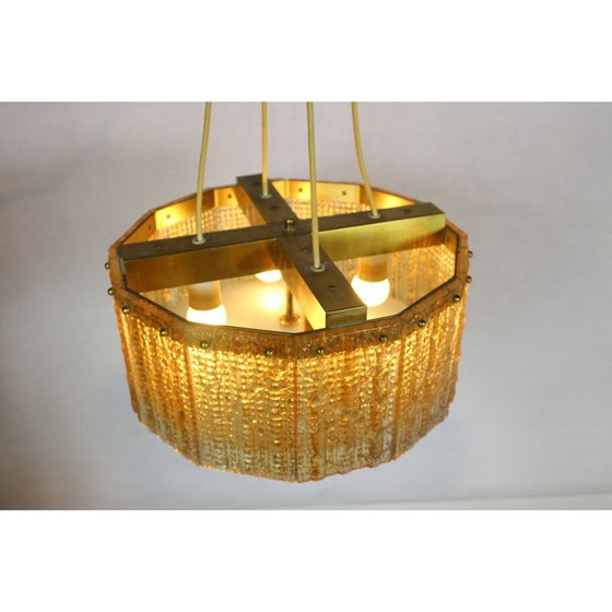 Image 1 of Vintage gilded glass and brass pendant light by Carl Fagerlund for Orrefors, 1960