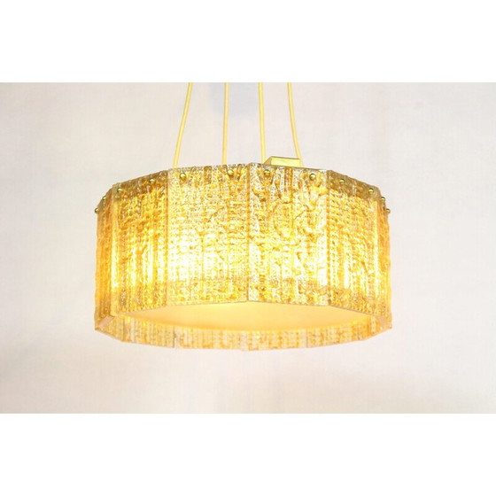 Image 1 of Vintage gilded glass and brass pendant light by Carl Fagerlund for Orrefors, 1960