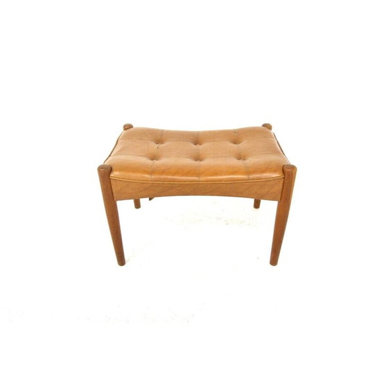 Image 1 of Vintage leatherette and teak footrest, Sweden 1960