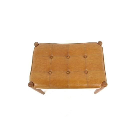 Image 1 of Vintage leatherette and teak footrest, Sweden 1960