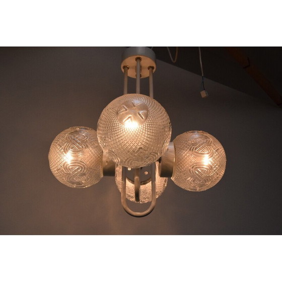 Image 1 of Lampadario vintage in metallo laccato e vetro di Jilove u Decina, Cecoslovacchia 1970