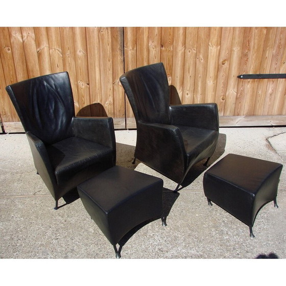 Image 1 of Pair of vintage armchairs with footrests by G and Js Papavoine for Montis, 1980
