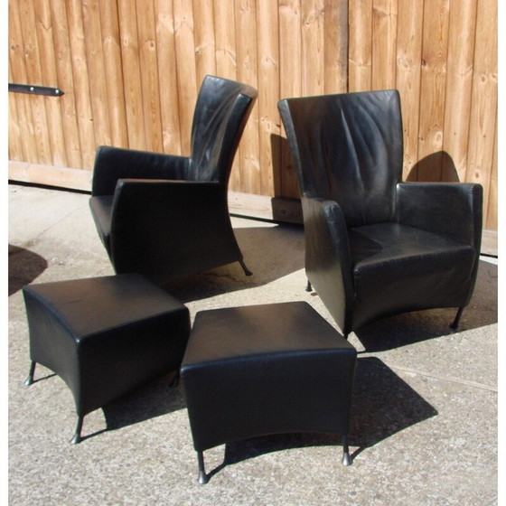 Image 1 of Pair of vintage armchairs with footrests by G and Js Papavoine for Montis, 1980