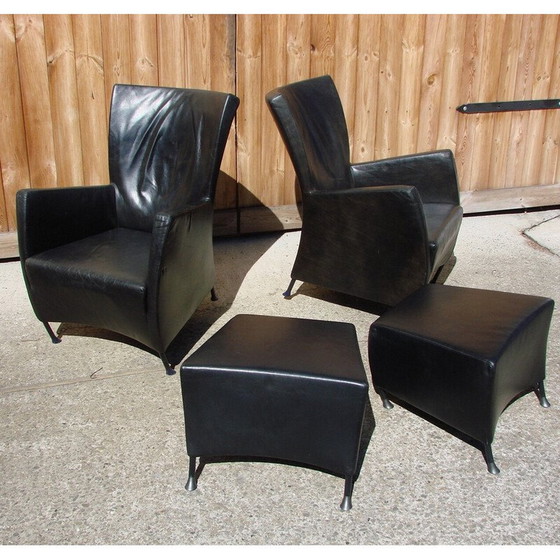 Image 1 of Pair of vintage armchairs with footrests by G and Js Papavoine for Montis, 1980