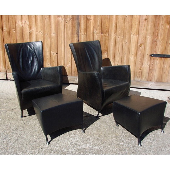 Image 1 of Pair of vintage armchairs with footrests by G and Js Papavoine for Montis, 1980