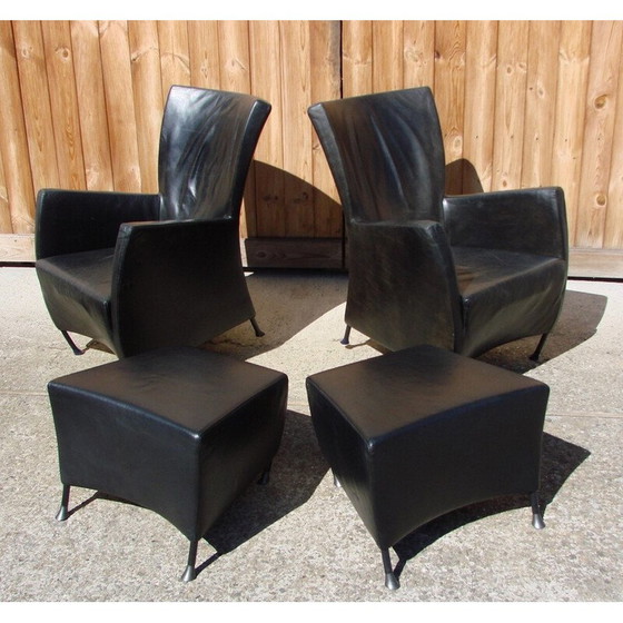 Image 1 of Pair of vintage armchairs with footrests by G and Js Papavoine for Montis, 1980