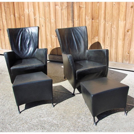 Image 1 of Pair of vintage armchairs with footrests by G and Js Papavoine for Montis, 1980