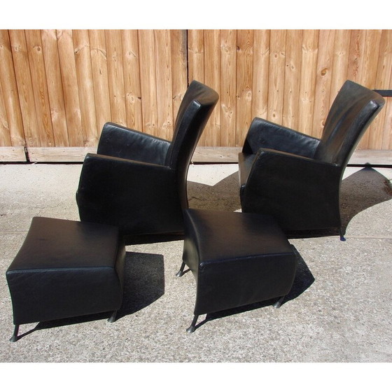 Image 1 of Pair of vintage armchairs with footrests by G and Js Papavoine for Montis, 1980