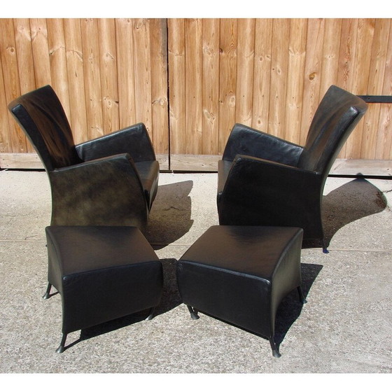 Image 1 of Pair of vintage armchairs with footrests by G and Js Papavoine for Montis, 1980