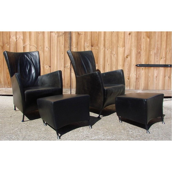 Image 1 of Pair of vintage armchairs with footrests by G and Js Papavoine for Montis, 1980