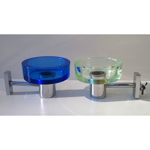 Pair of vintage sconces in murano and chrome steel by Flavio Poli, 1970