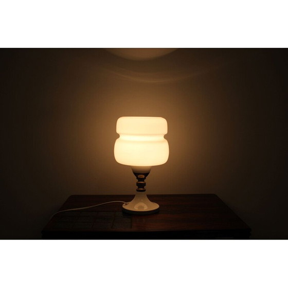Image 1 of Lampada da tavolo vintage in metallo, vetro opalino e ottone, Cecoslovacchia 1980