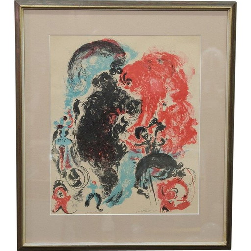 Litografía abstracta vintage enmarcada de Paul Holsby, 1960