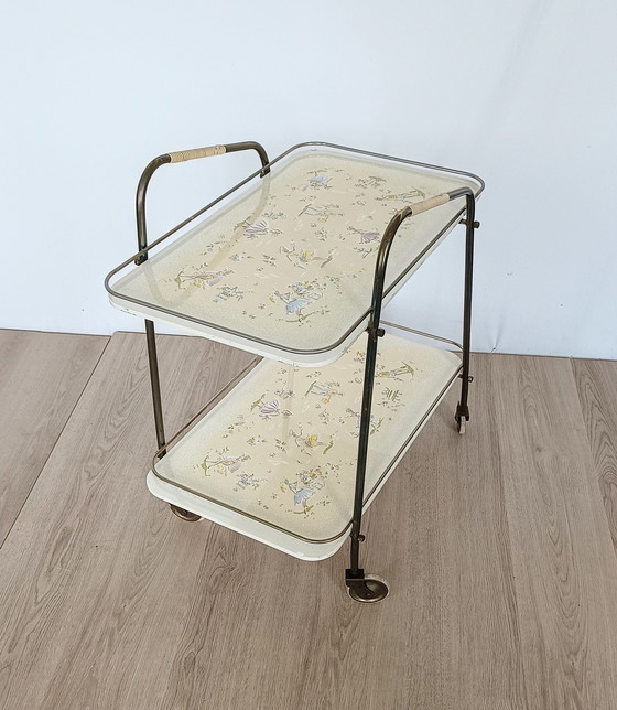 Image 1 of  Fifties Serving Cart With Ceramic Trays Drawers From Grunstadt Keramik No. 665