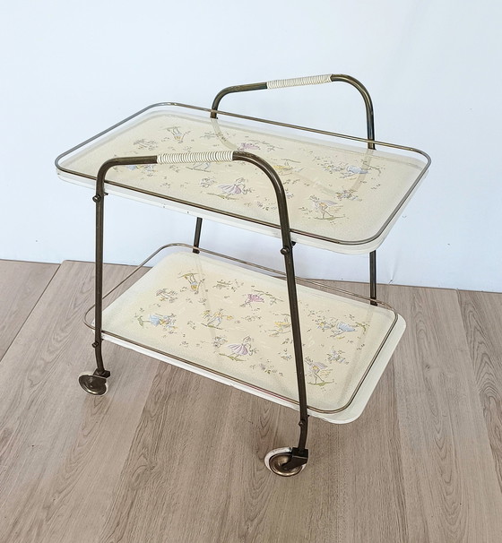 Image 1 of  Fifties Serving Cart With Ceramic Trays Drawers From Grunstadt Keramik No. 665